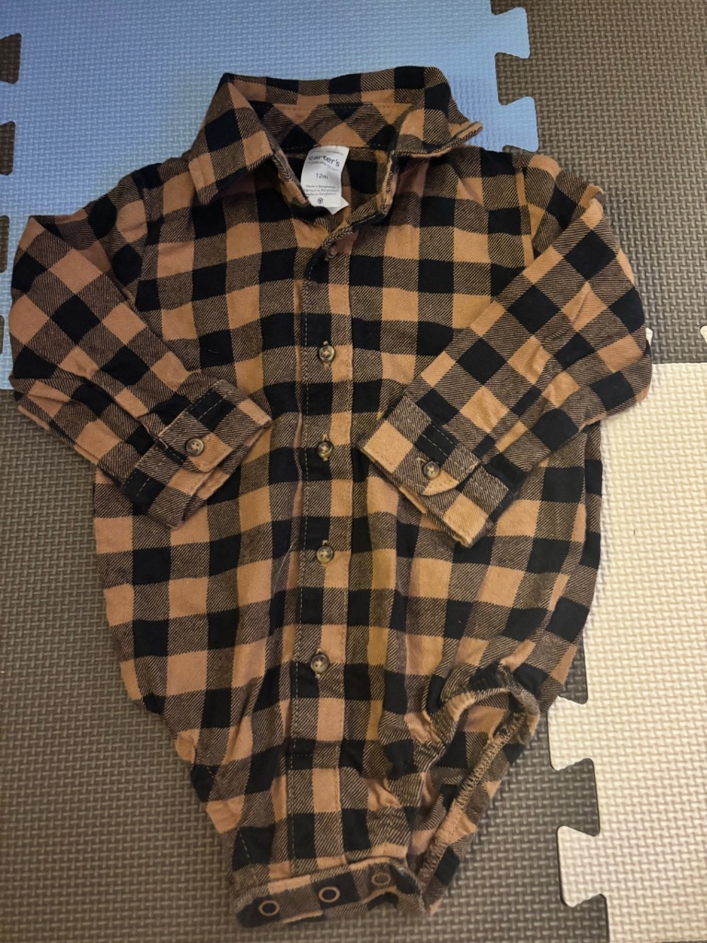 Carter's Black and Brown Plaid Button-Down Baby Bodysuit